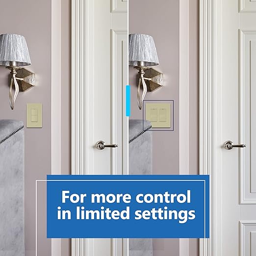 LIDER Minimalist Design Matte Finish Lighted Double Switch, Combination Frameless Decorator Switch with Locator Light, Ground Terminal, Single Pole, 15A 120-277V, UL Listed, LCS2-1P-I, Ivory