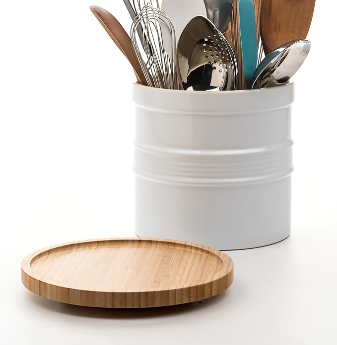 RSVP International Tool Crock Turntable Lazy Susan, Bamboo, 8.25" | Handy in Cabinets or on Counters | Rotating Base with Sturdy Lip | Organize Spices & Small Bottles