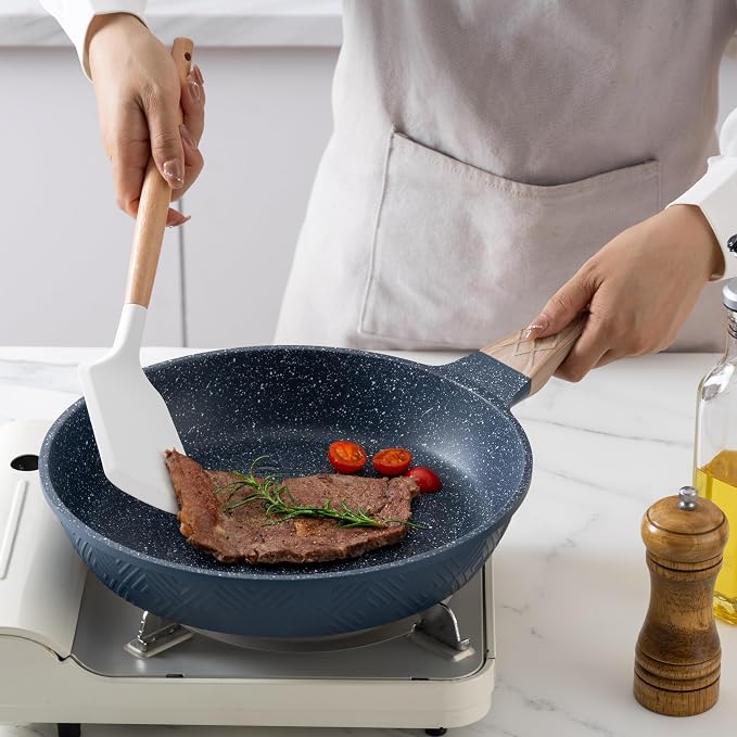 Country Kitchen Non-Stick Cast Aluminum Cookware Set - Durable Kitchen Cookware for Everyday Cooking, Navy, 11 Pc.