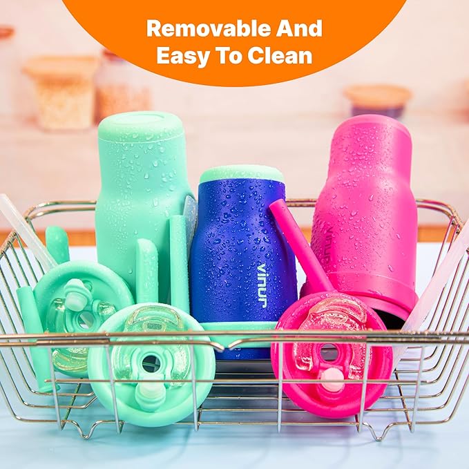 VINUR Kids Insulated Tumbler with Handle 17 oz Stainless Steel Double Wall Vacuum Water Tumbler Cup with Lid and Straw, Gifts for Girls (Teal)