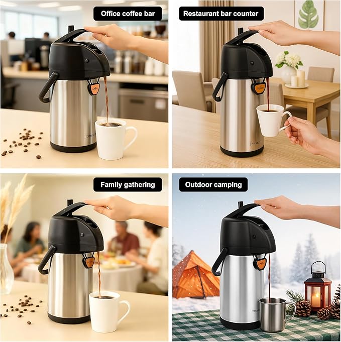 Airpot Coffee Dispenser Thermal with Pump,2.5L/85 Oz Insulated Stainless Steel Large Airpot Coffee Carafe Lever Action for Hot/Cold Water,Thermal Carafes for Hot Cocoa for Parties