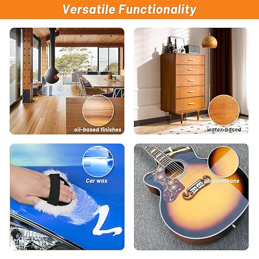 4 Pcs Lambswool Stain Pad,5'' Reusable Wood Stain Applicator Pads Lambswool Wax Applicator Staining Pads for Wood Furniture,Floors,Latex Oil Based Finishes Paints Buffing polishing