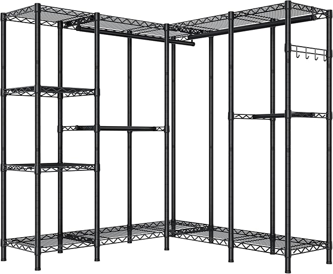 Golpart Heavy Duty Garment Rack Clothes Rack,Large Metal Closet Organizer System Storage Wardrobe,Freestanding Clothing Rack with Adjustable Wire Shelves& Hang Rods,MaxLoad 1100lbs