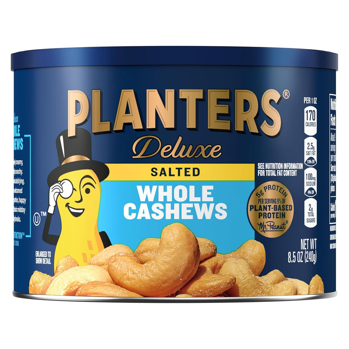 PLANTERS Deluxe Lightly Salted Cashews, Party Snacks, Plant-Based Protein, Quick Snack for Adults, After School Snack, Flavored with Sea Salt, Kosher, 1lb 2.25oz