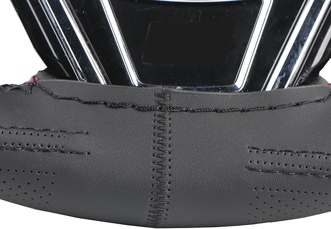 19.6 Inch Artificial Leather Car Steering Wheel Cover with Needles and Thread DIY Hand Sewing Anti-Slip Auto Steering Cover for Volvo Mercedes Actros Etc Black
