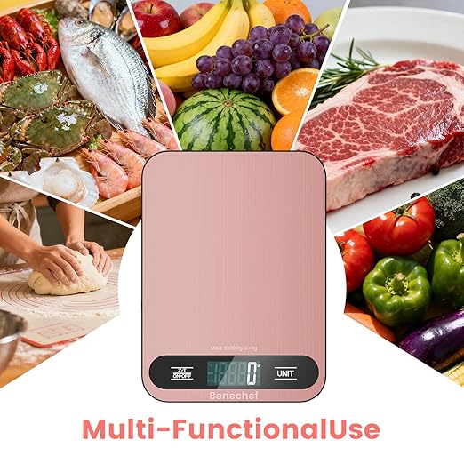 Premium Digital Kitchen Scale, Precision Accurate to 1g, Stainless Steel with LCD Display, 6 Units with Tare Function,Pink - Perfect for Baking, Cooking, and Coffee