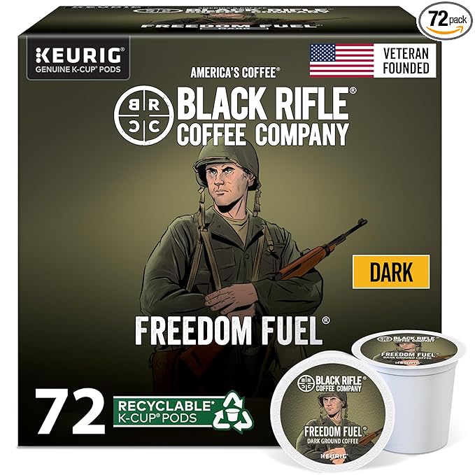 Black Rifle Coffee Company Dark Roast Coffee K Pods Compatible – 100% Arabica, Bold, Smoky Single-Serve Veteran-Founded - Freedom Fuel – 72 Count