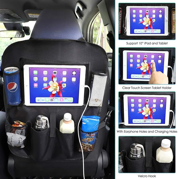 Car Back Seat Organizer with Tablet Holder, 17.3x24.4 inch, Multi-Pocket Storage, 2-Pack, Black