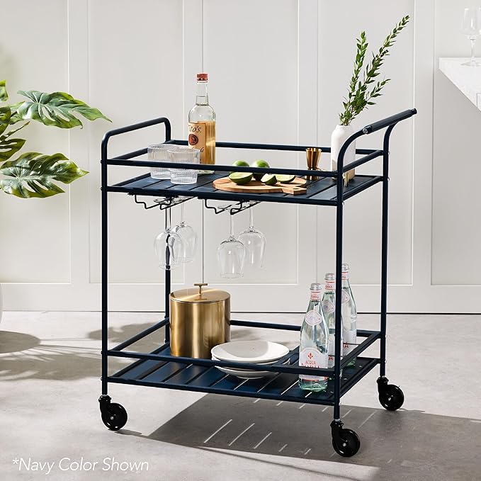 Best Choice Products Outdoor Mobile Patio Bar Cart, Home Bar Serving Cart, BBQ Side Table w/ 2 Tier Storage, Wine Rack, Lockable Wheels - Yellow
