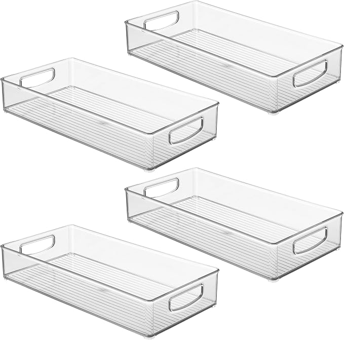 iDesign Stackable Clear Plastic Extra Long Pantry Organizers and Cabinet Storage Bins for Kitchen, 4-Pack