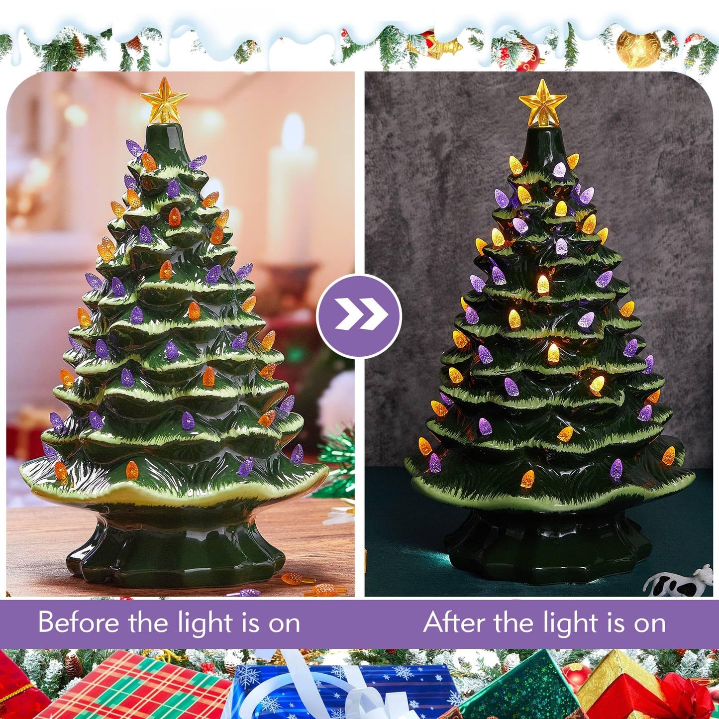 Boao Ceramic Christmas Tree Bulbs - 100 Pieces, 4mm Diameter, Purple and Orange, Includes 5 Stars Replacement Bulbs, Model MA-Boao-5134