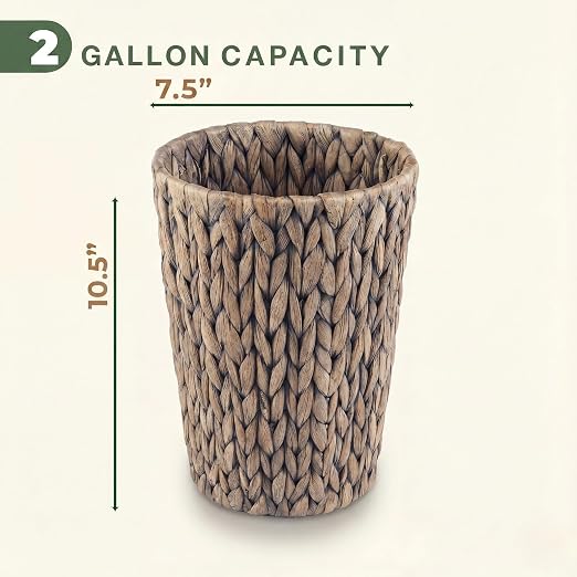 84ECO 2-Pack Small Grey Wicker Trash Cans for Bathroom, Bedroom, Office