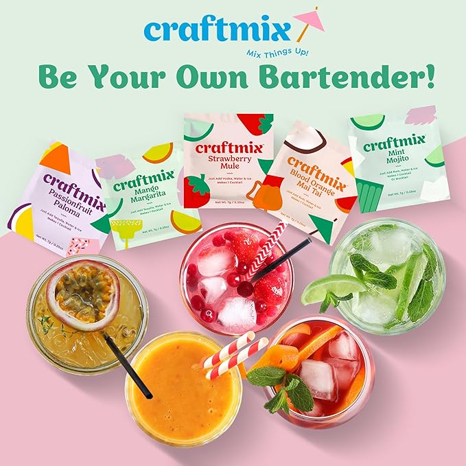 Craftmix Classic Margarita Cocktail & Mocktail Drink Mixer, Skinny Mixes - Water Flavoring Packets - Made With Real Fruit - Vegan, Low-Carb, Low-Sugar, Non-GMO, Dairy Free, Gluten Free, 12 Pack