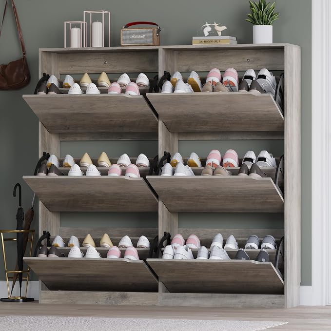 BORNOON Shoe Cabinet with 6 Flip Drawers, Slim Narrow Shoe Storage Cabinet, Freestanding Shoe Organizer for Entryway, Hallway, Foyer