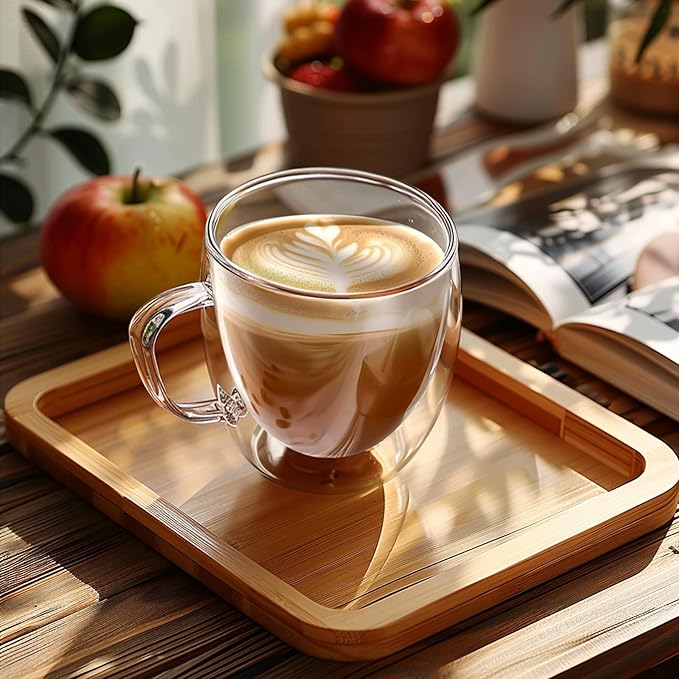 Set of 4 Double Walled Glass Coffee Mugs 3 Ounces Insulated Layer Coffee Cups with Handle Borosilicate Glass Espresso Cup for Hot Beverage,Cappuccino,Tea,Latte,Wine,Microwave Safe