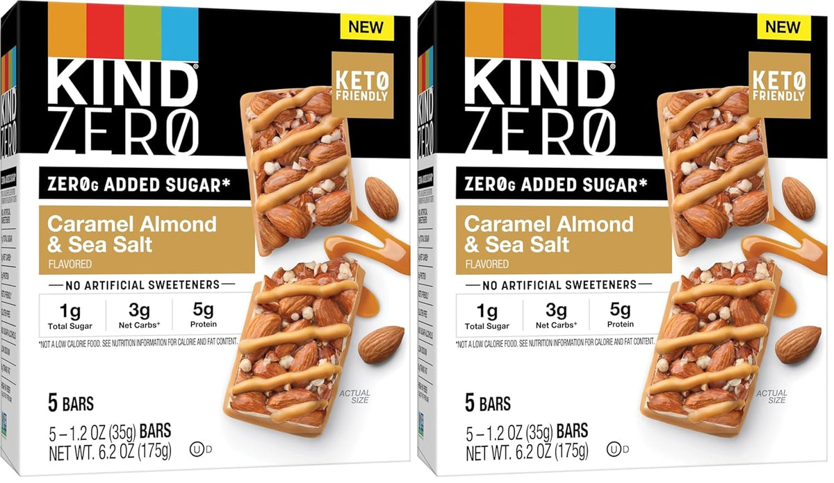 Kind Zero Added Sugar Healthy Snacks Bars, Dark Chocolate Nuts & Sea Salt, Gluten Free, High Fiber, Keto Snacks, 5g Protein, 10 Count