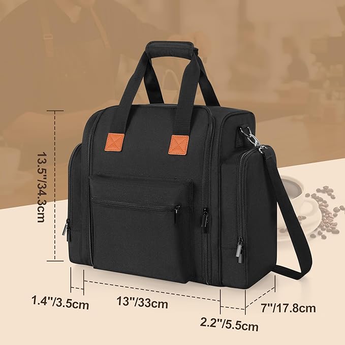 Yarwo Coffee Maker Bag Compatible with Keurig K-Mini/CASABREWS CM5418/3700/ATATIX, Wide Open Coffee Machine Travel Case with Insulated & Mutiple Pockets for Coffee Maker, Pods, Grinder and Supplies