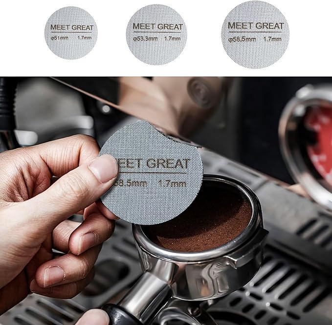 Meet Great- 2 Packs 58.5mm Espresso Puck Screen, 1.7mm Thickness 150μm 316L Stainless Steel, Upgraded Reusable Coffee Filter Screen for 58.5mm Breville Portafilter Filter Basket
