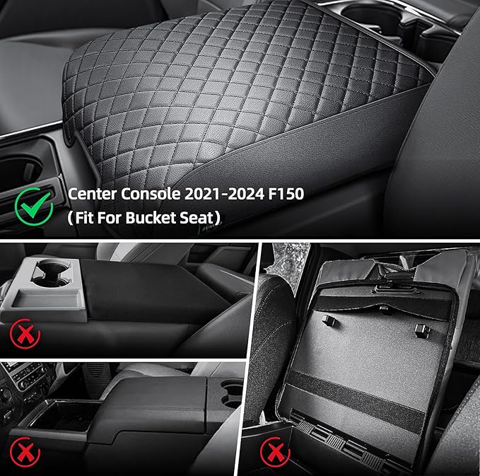 Center Console Cover Compatible with 2021 2022 2023 2024 2025 Ford F150, Customized Leather Armrest Box Protective Cover, Armrest Lid Protector Pad for Car (Bucket Seat Only)