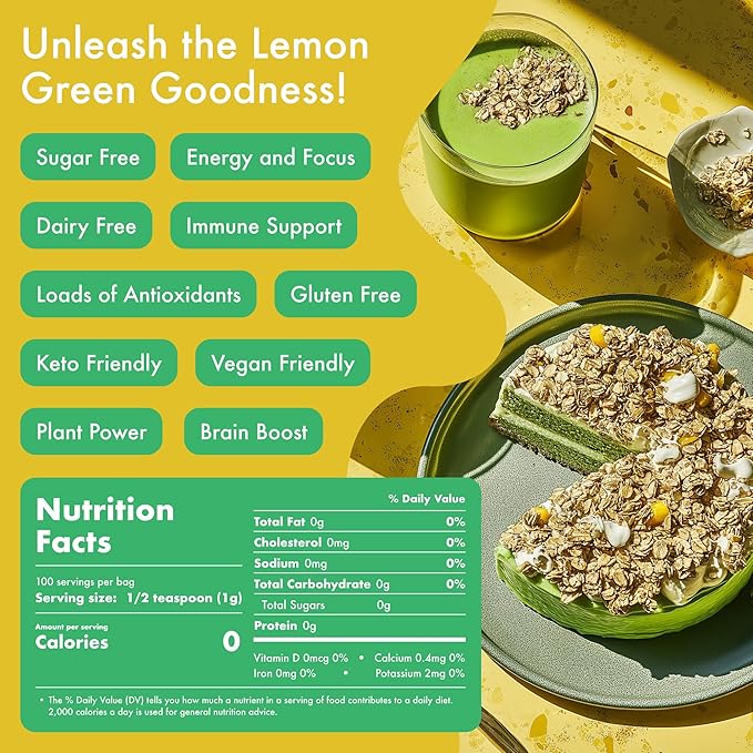 Caff Off Decaf Lemon Matcha Green Tea Powder From Japan – 3.52 oz / 100 g – Ceremonial Grade & Sugar-Free – No Fillers or Milk Powders – Naturally Decaffeinated Without Chemicals – Tested for Heavy Metals – First Harvest, Shade-Grown & Caffeine-Free Ma...