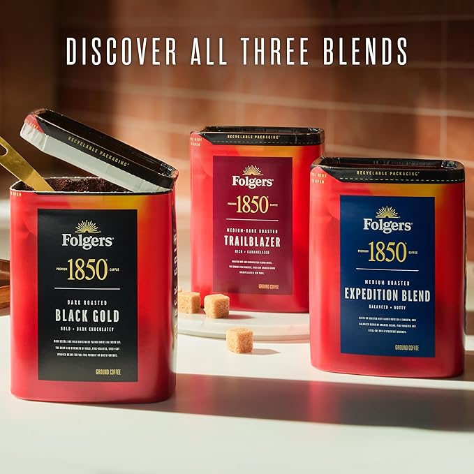 Folgers 1850 Trailblazer Medium-Dark Roast Ground Coffee, 12 Ounce (Pack of 6)