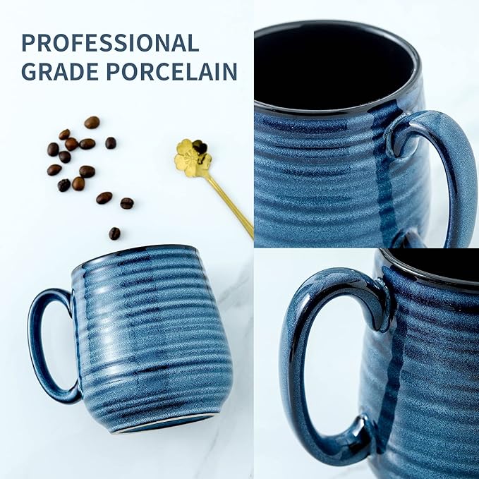 Hasense Large Coffee Mugs Set of 2, Ceramic 20 oz Coffee Cups for Office and Home, Modern Coffee Mug with Big Handle for Latte Coffee Tea Soup as Gifts, Dishwasher & Microwave Safe, Blue and Purple