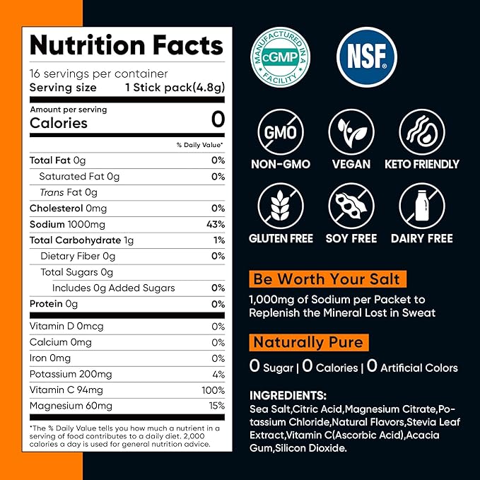 Venture Pal High Sodium Electrolyte Powder Packets | Sugar Free Hydration Drink Mix with Sodium, Potassium, Magnesium & Vitamins | Zero Calorie | Keto, Vegan & Paleo Friendly | 30 Sticks