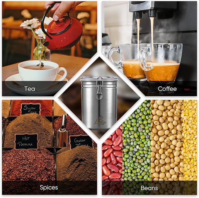 LemonRoad Stainless Steel Coffee Canister 62 Fl oz Coffee Jar Container with Airtight Clamp Lid, Bean Storage Container for Bean Storage Kitchen Bar Countertopop