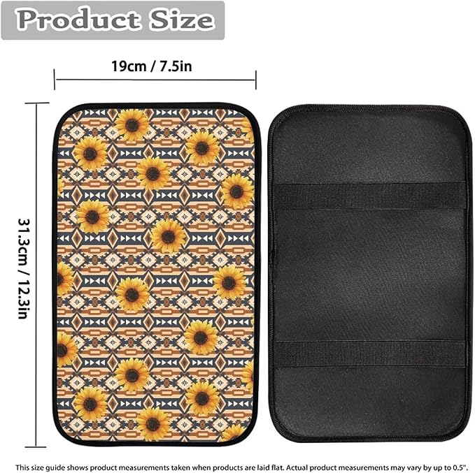 Sunflower Aztec Auto Armrest Console Car Accessories Car Center Console Cover Easy to Install Armrest Console Cover Soft Fit for Most Cars, Vehicles, SUVs