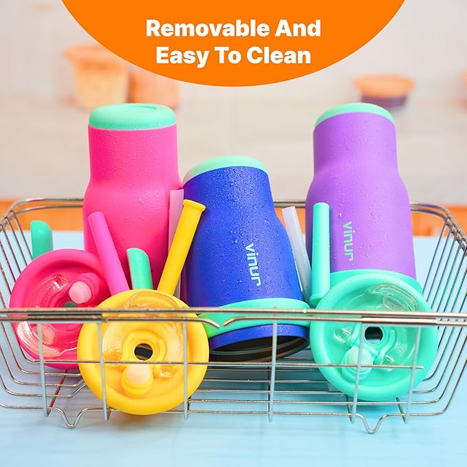 VINUR Insulated Tumbler with Handle 17 oz Stainless Steel Double Wall Vacuum Tumbler Travel Water Cup with Lid and Straw(Purple Pink-Purple)