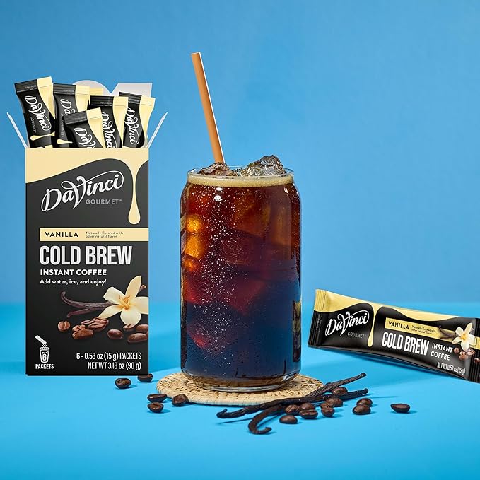 DaVinci Gourmet Vanilla Cold Brew Stick Pack, Instant Coffee Powder, 6 Count (Pack of 1)