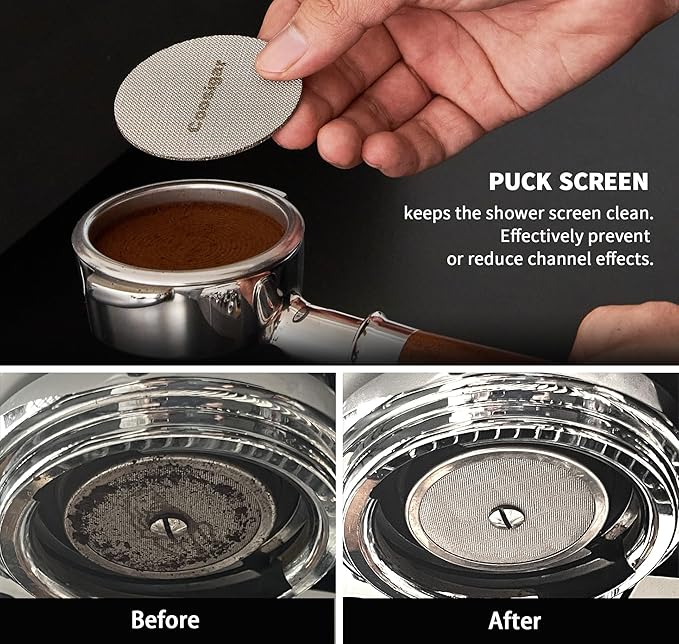 51mm Espresso Dosing Funnel and Puck Screen Set,Stainless Steel Coffee Dosing Ring Compatible with Delonghi 51mm Portafilter.Reusable 1.7mm Thickness Espresso Puck Screen(Stainless Steel)