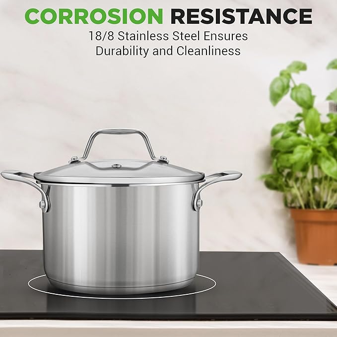 NutriChef 3-Quart Stainless Steel Soup Pot - 18/8 Food Grade Heavy Duty Cookware, Stock Pot, Stew Pot, Simmering Pot Kitchenware w/See Through Lid, Dishwasher Safe, For Induction Gas Ceramic Cooktops