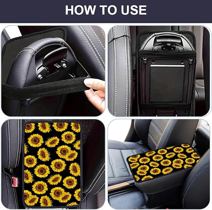 CREATCABIN Sunflower Car Center Console Armrest Cover Pad Auto Armrest Seat Box Cover 12.6×7.5in Vehicle Middle Console Pad Soft Anti-Slip Lines Car Accessories Interior Fit for SUV Sedan Truck