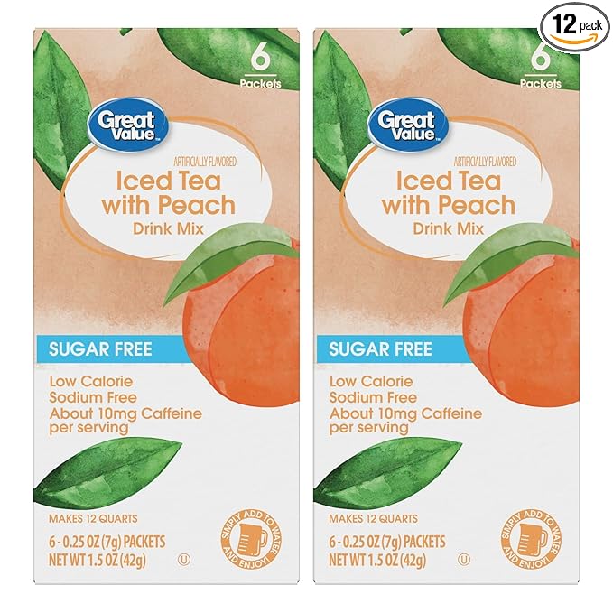 Drink Mix Bundle - 2 Pitcher Size Boxes with 6 Pitcher Packets Per Box - Low Calorie Flavorful Water Powder (2 Container Bundle, Iced Tea With Peach)