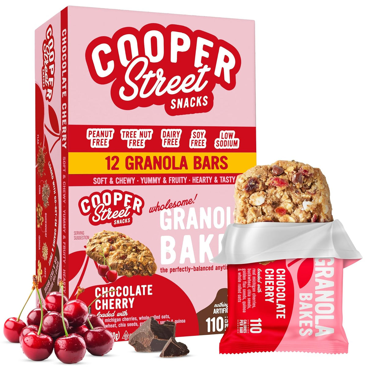 Cooper Street Granola Bakes - Soft Baked Oats, Grain & Seeds Breakfast Granola Cookie Bars - Nut & Dairy Free, Low Sodium, Healthy Lunchbox Snacks for Kids & Adults - Blueberry Pomegranate - 12 Pack