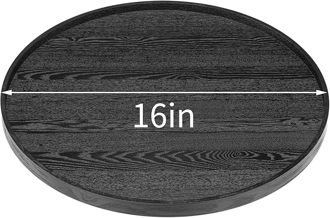 16 inch Round Solid Wood Serving Tray Extra Large Tea Coffee Snack Food Meals Serving Plate Non-Slip Kitchen Party Bar Server Ottoman Tray Breakfast Tray with Raised Edges Heavy Duty Edition Black