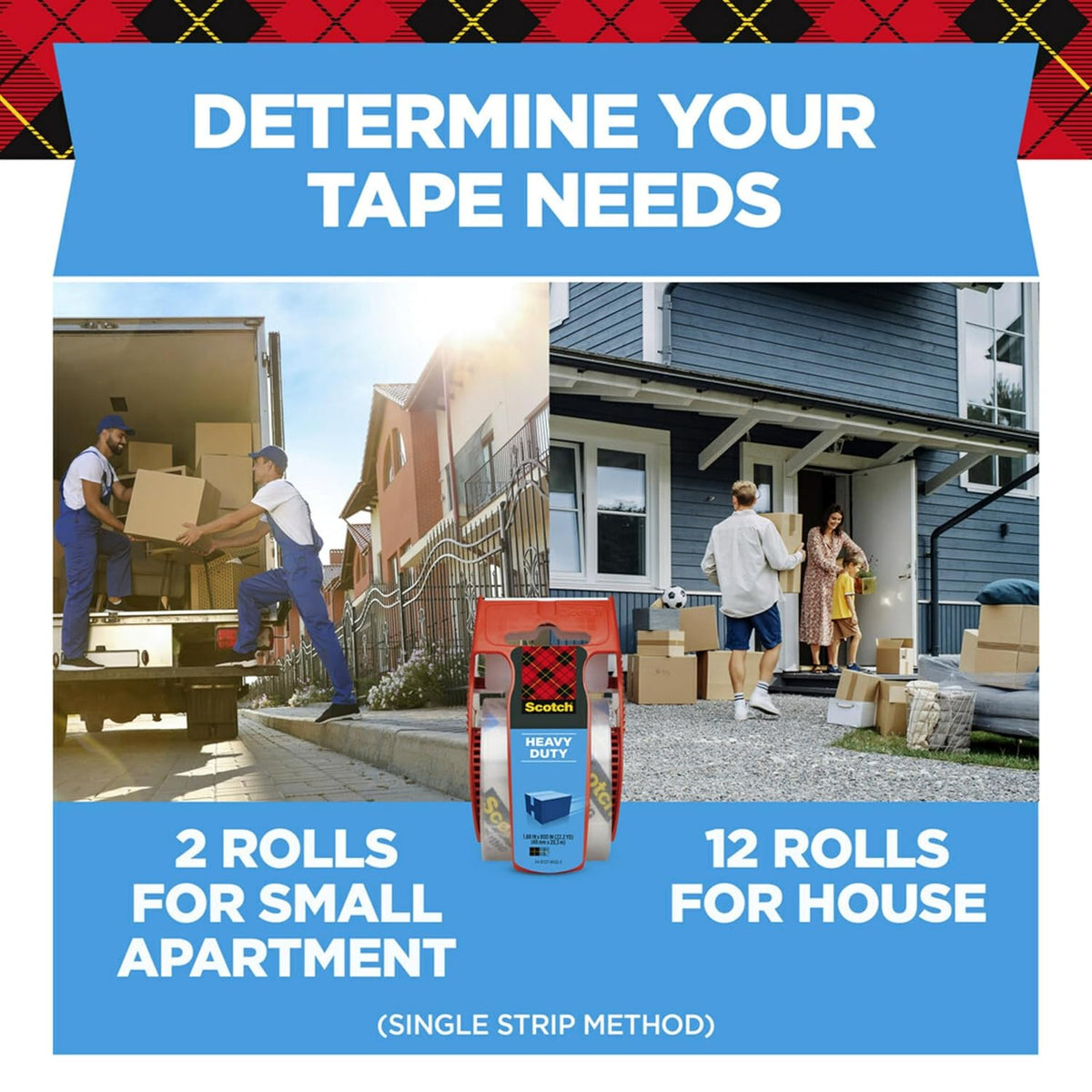 Scotch Heavy Duty Shipping Packaging Tape, 1.88" x 27.7 yd, Great for Packing, Shipping & Moving, Clear, 1 Dispensered Roll (142L)