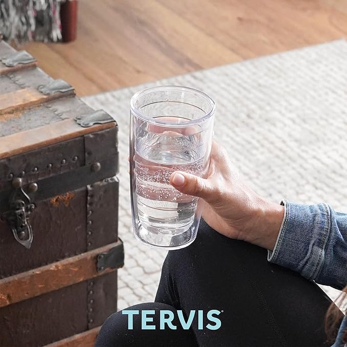Tervis Clear & Colorful Lidded Made in USA Double Walled Insulated Tumbler Travel Cup Keeps Drinks Cold & Hot, 16oz, Yellow Lid