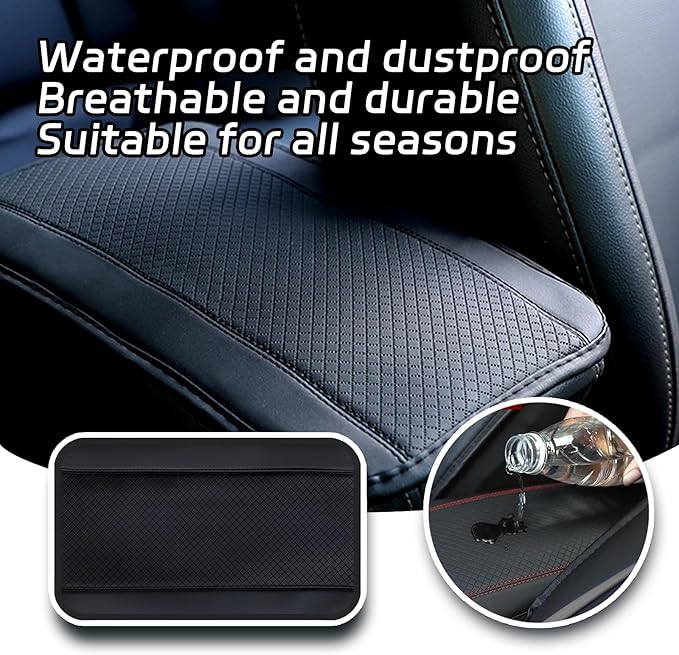 Leather Car Center Console Cushion Pad, 7.5"×12.8" Waterproof Auto Armrest Box Protector, Comfortable Armrest Seat Box Cover for Car SUV Truck, Vehicle Interior Accessories (Black)