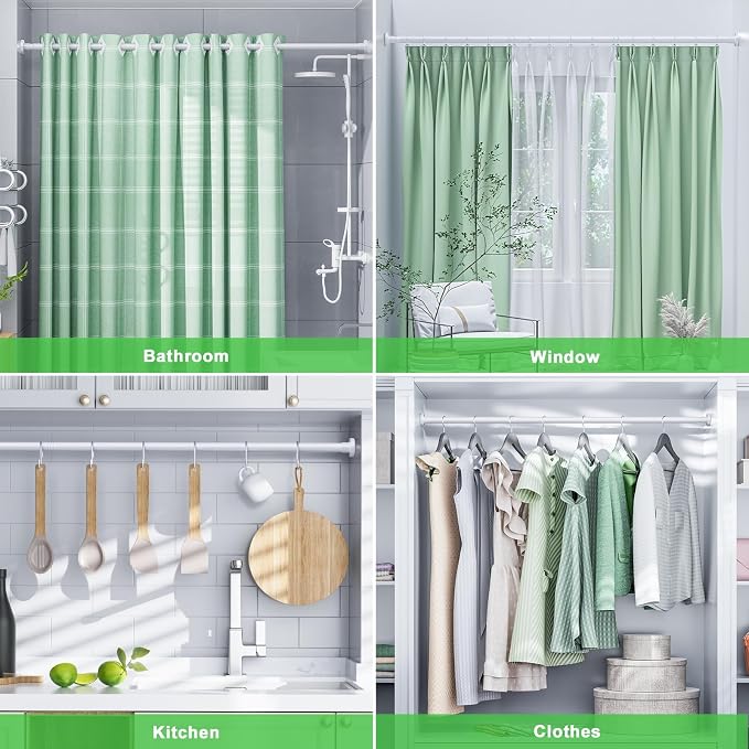 Ausemku Shower Curtain Rod 32-50 Inch Adjustable - 1 Inch Diameter Heavy Duty No drill Spring Tension Shower Rod, Non-Slip Rustproof Telescopic Rod for Bathroom, White