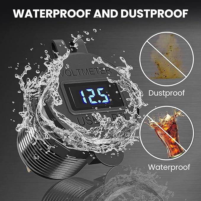 12V USB Car Socket, 3-Port Marine Aluminum USB Quick Charge Waterproof Cigarette Round USB C 12V Outlet for Car Golf Cart Boat Marine Bus Truck RV Marine Motorcycle etc(2PD+1QC(1Pack))