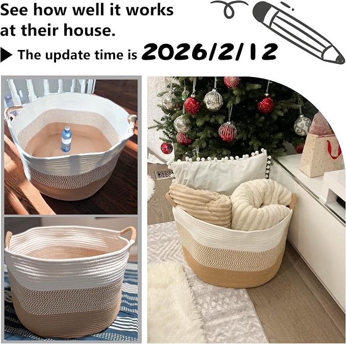 Artfeel 70L Large Cotton Rope Basket, Decorative Woven Blanket Storage for Living Room, Boho Toy Storage & Toy Box for Kids, Versatile Laundry Basket & Nursery Hamper for Blankets(Black)