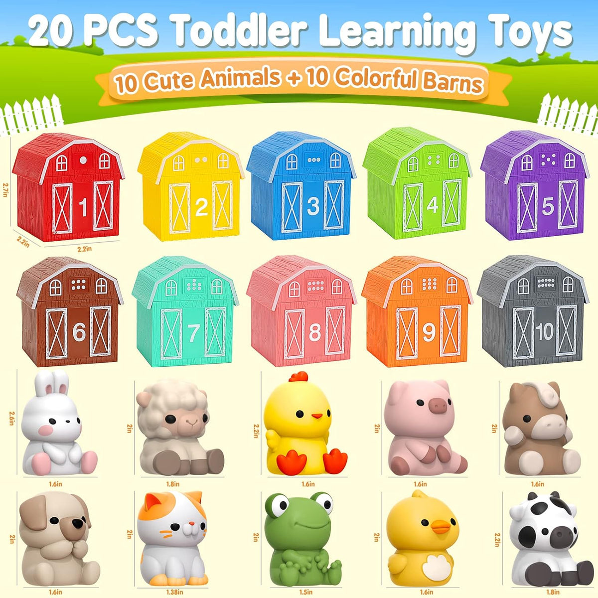 Learning Toys for 1,2,3 Year Old Toddlers, 20Pcs Farm Animals Toys Montessori Counting, Matching & Sorting Fine Motor Games, Birthday Easter Gift for Baby Boys Girls Age 12-18 Months