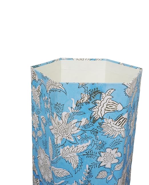 Generic 3.3 Gallon Cotton Hand Block Printed Paper Waste Basket |Small Decorative Trash Can for Housewarming Gifts in Living Room, Bedroom, Bathroom | Eco-Friendly, Plastic-Free (1, SKY WHITE FLOWAR)