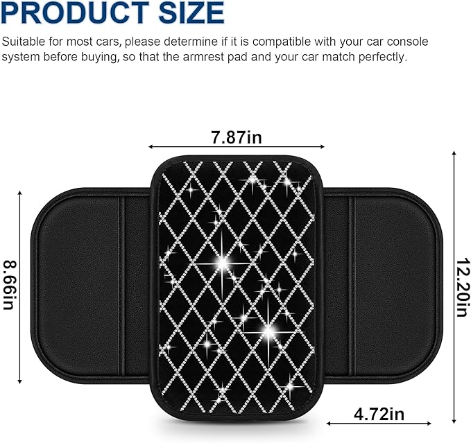 Armrest Cover with 2 Storage Bags Fit for VW/Volkswagen CC Faux Leather Car Center Console Cover with DiamondStorage Box Waterproof Arm Rest Covers(Black)