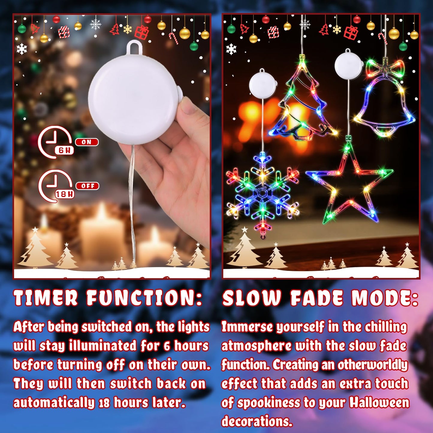 Waipfaru Christmas Window Lights - 4 PCS Multicolor with Timer, Suction Cup, Model ISL001-D