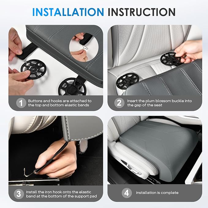 FLORICH Car Seat Extender Leg Extender Support Cushion for Driver Seats Office Chair, Leather Carseat Leg Support for Long Drivers Universal Car Seat Cushion Legs Rest Pads-Light Grey