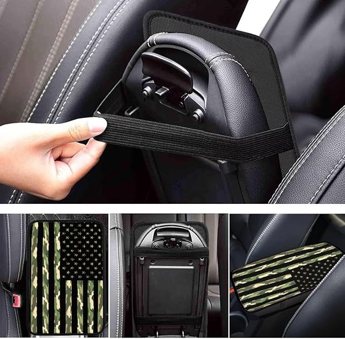 Mintutlipy Camouflage American Flag Car Center Console Cover Storage Box Mat Christmas Car Decoration Universal 12.3×7.5 Inches for Sedans SUV Vans