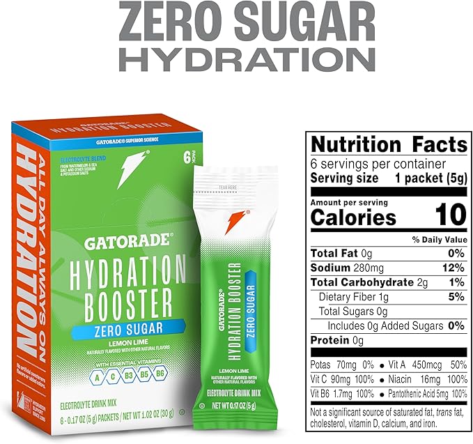 Gatorade Hydration Booster Zero Sugar - Lemon Lime (Pack of 6)